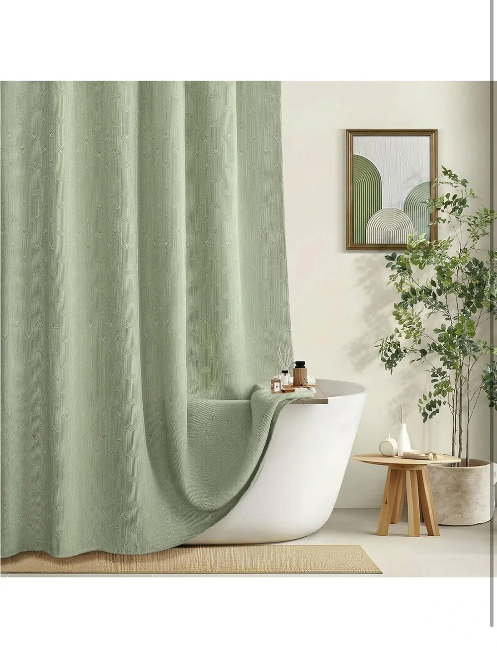 Sage Green Shower Curtain Boho Cotton Texture Minimalist Arch 72x72